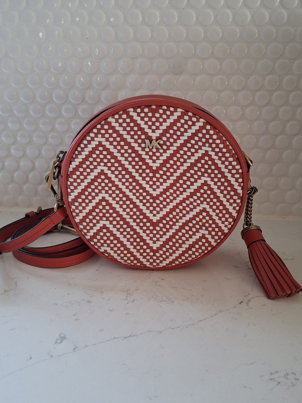 Michael Kors Delaney Woven Chevron Leather Canteen Crossbody Bag